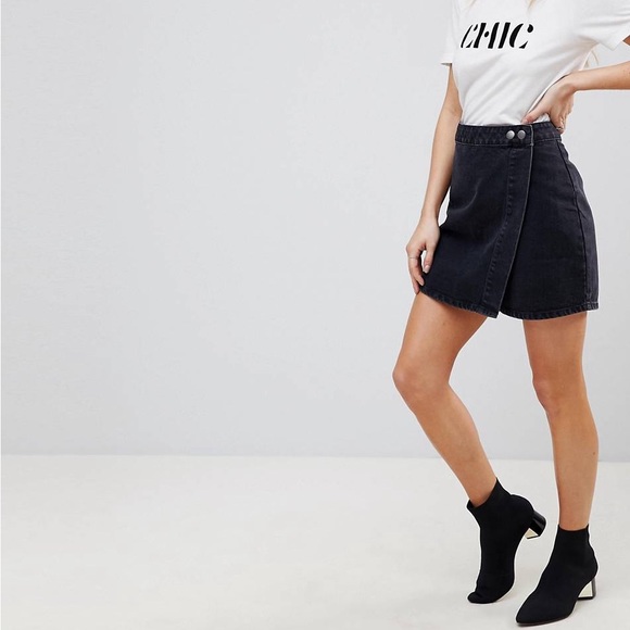 ASOS HIGH WAIST BLACK WRAP DENIM SKIRT SIZE 4 - Picture 4 of 6